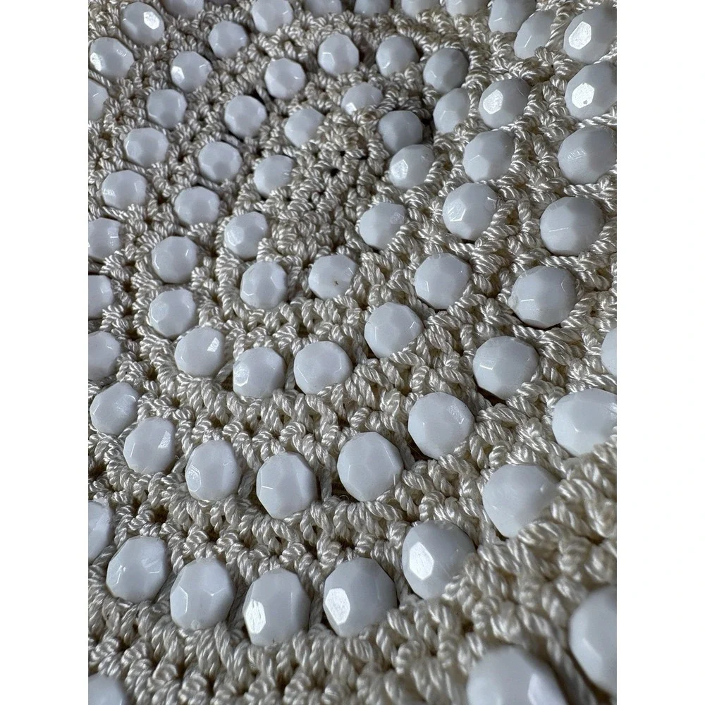VTG Bobbie Jerome Purse White Crochet Beaded Evening Handbag Boho Made in Italy
